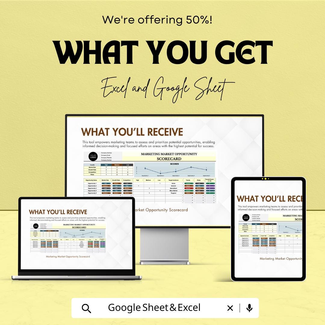 Marketing Market Opportunity Scorecard Sheet | Google Sheets & Excel | Business Market Analysis Tool | B2B Opportunity Tracker