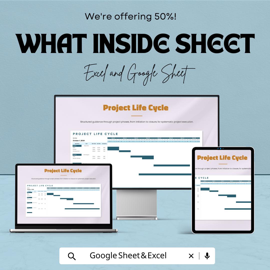 Project Life Cycle Template | Excel & Google Sheets Project Management Planner | Project Phases Tracker | Workflow and Milestone Spreadsheet