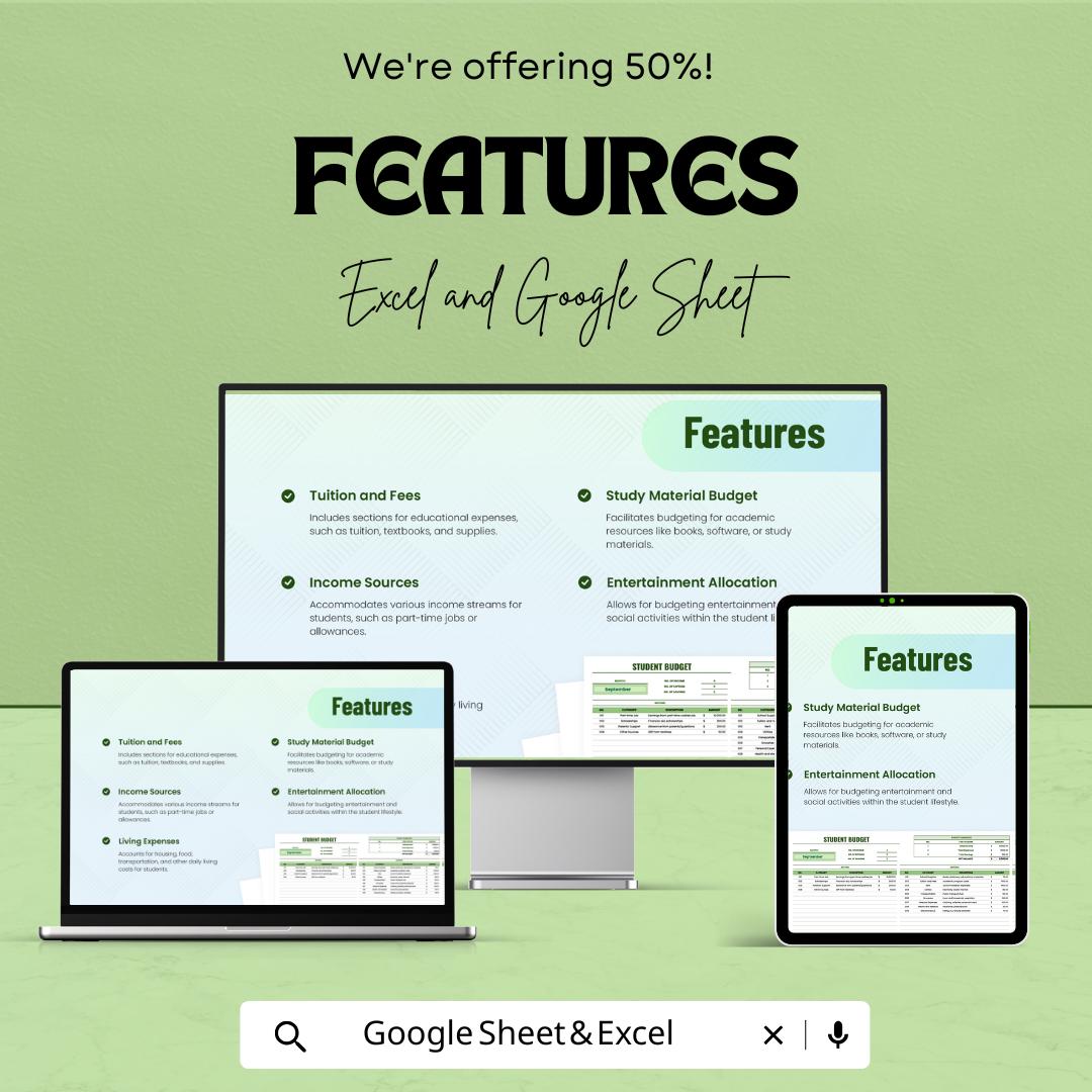 Student Budget Sheet – Google Sheet & Excel Template | Academic Expense Tracker | College Budget Planner | Editable Finance Tracker