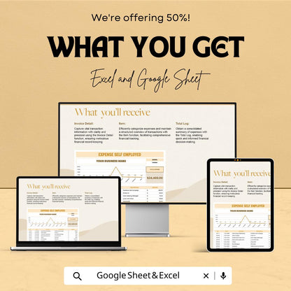 Expense Self Employed Sheet | Business Expense Tracker | Excel & Google Sheets | Self-Employed Financial Management Template