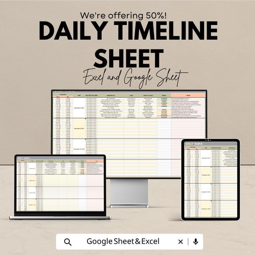 Daily Timeline Template - Excel & Google Sheets, Hourly Planner, Task Tracker, Time Management, Daily Schedule, Productivity Tool,
