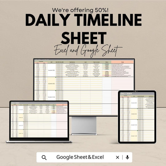 Daily Timeline Template - Excel & Google Sheets, Hourly Planner, Task Tracker, Time Management, Daily Schedule, Productivity Tool,