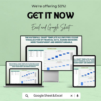 Waterfall Chart Excel & Google Sheet Template - Sales Tracking and Financial Analysis - Automated Data Visualization for Business