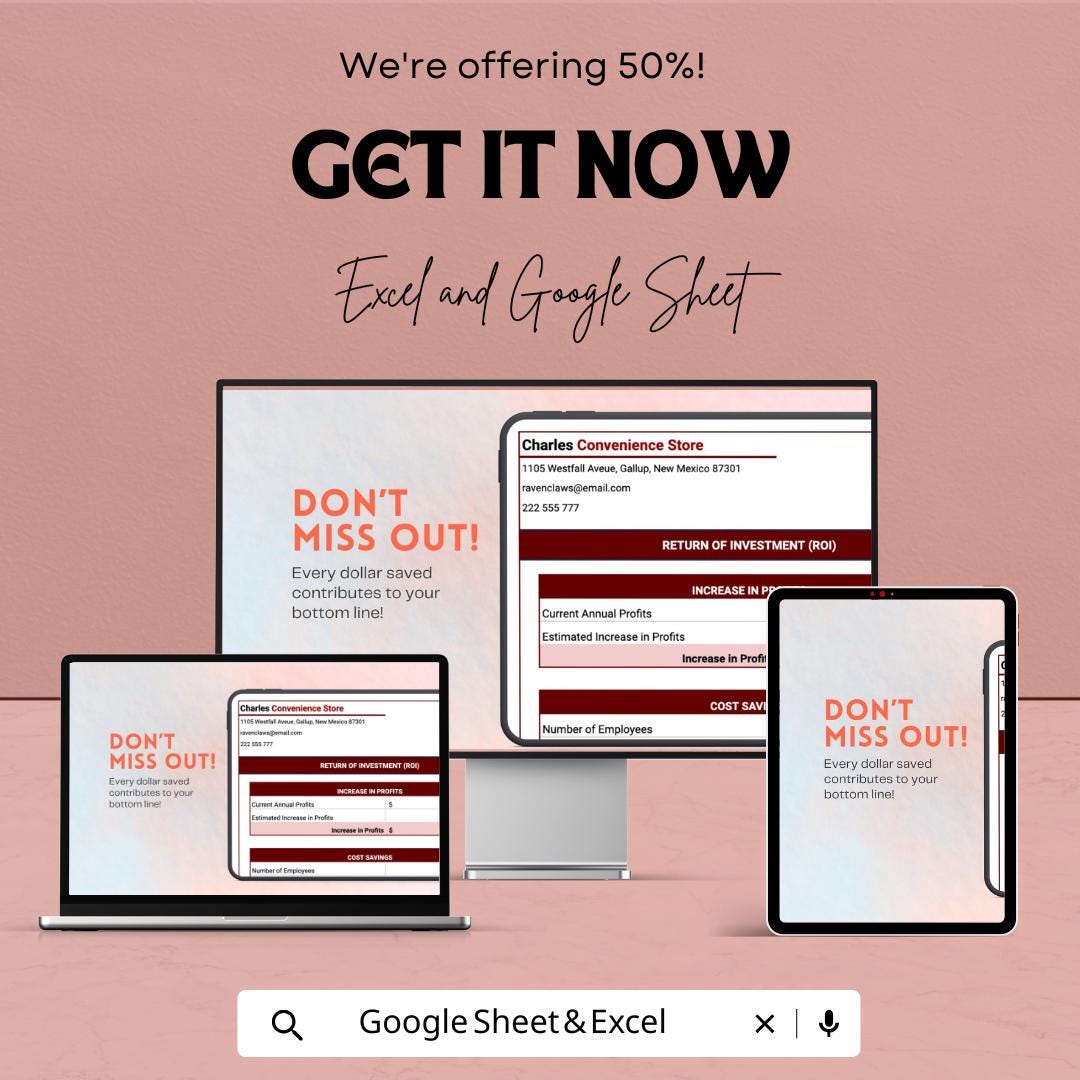 Procurement ROI Template Excel & Google Sheets | Cost Savings Calculator | Business ROI Tracker | Financial Analysis Spreadsheet