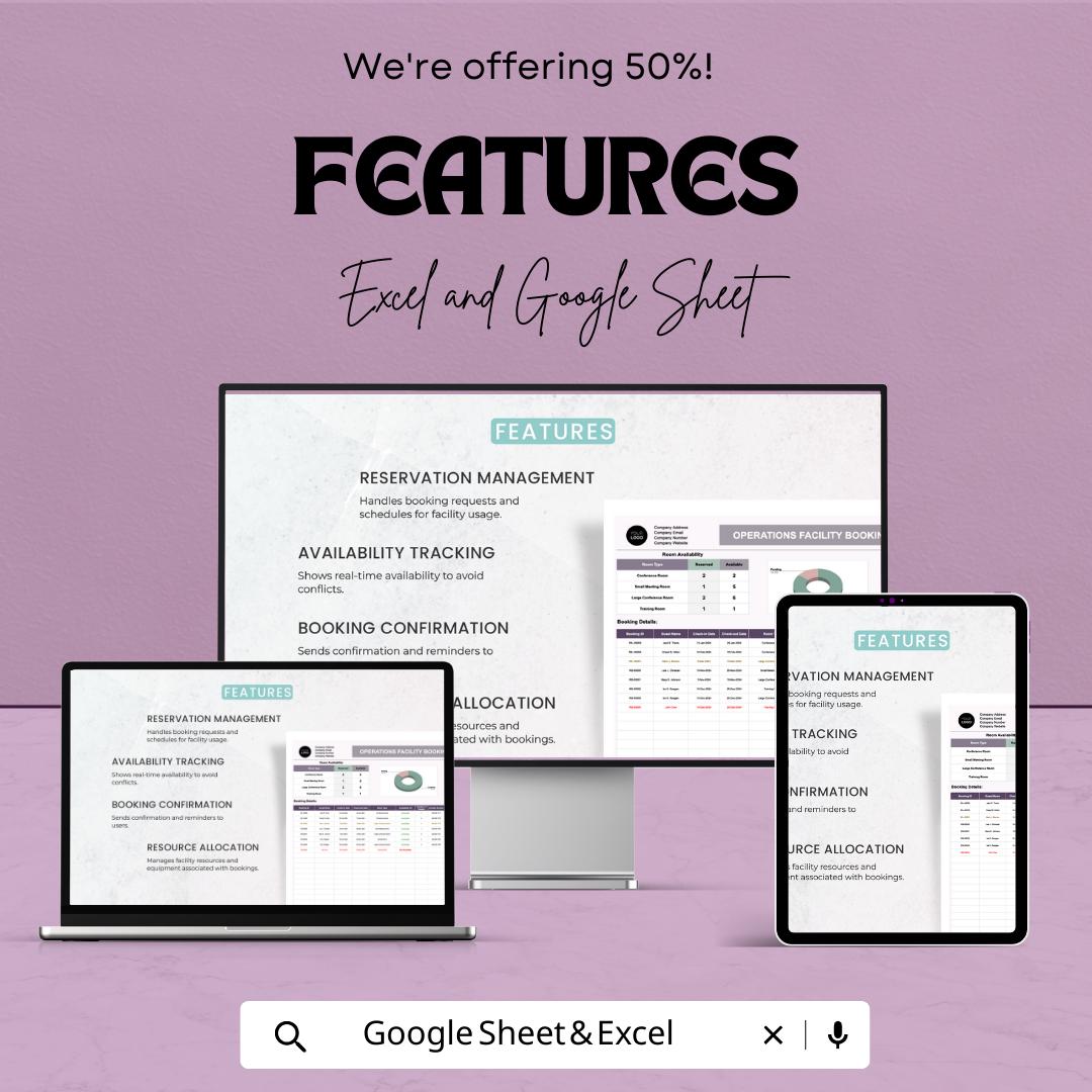Operations Facility Booking System Template | Room Booking Spreadsheet | Excel & Google Sheets