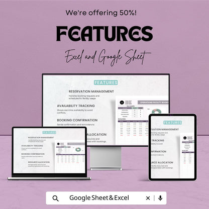 Operations Facility Booking System Template | Room Booking Spreadsheet | Excel & Google Sheets