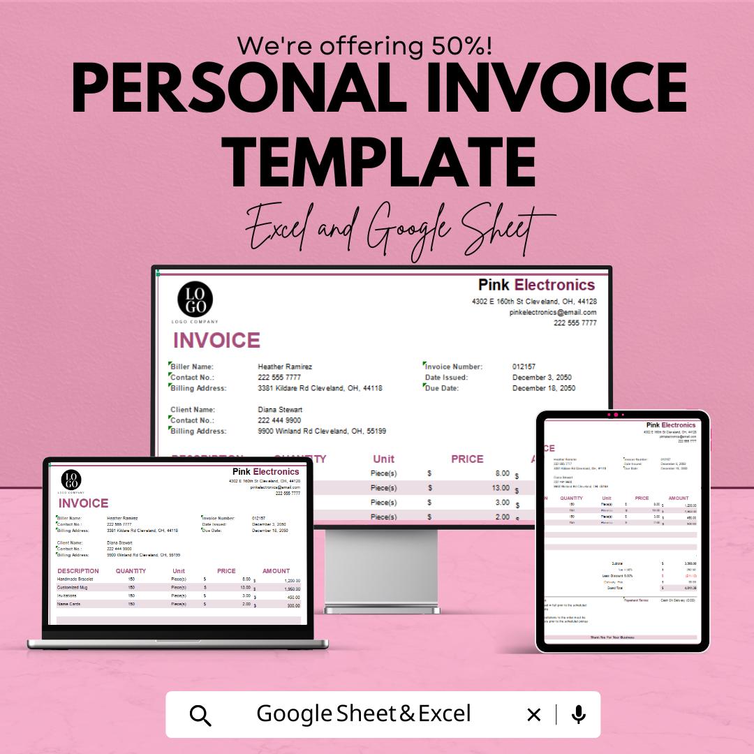 Personal Invoice Template | Editable Billing Template | Simple Business Invoice | Freelancer Invoice | Printable Receipt Form