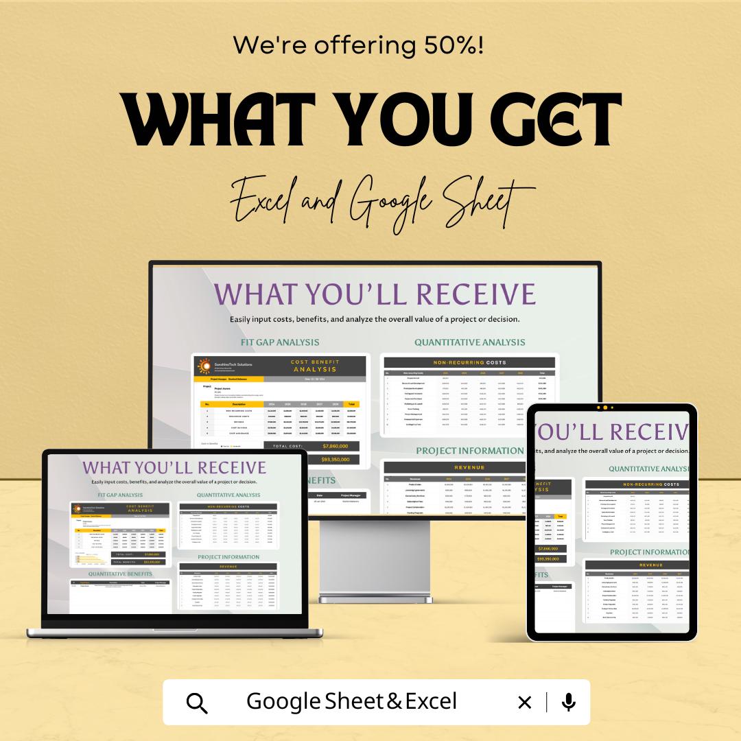 Cost Benefit Analysis Template | Excel & Google Sheets Financial Decision Tool | ROI and Project Evaluation Spreadsheet