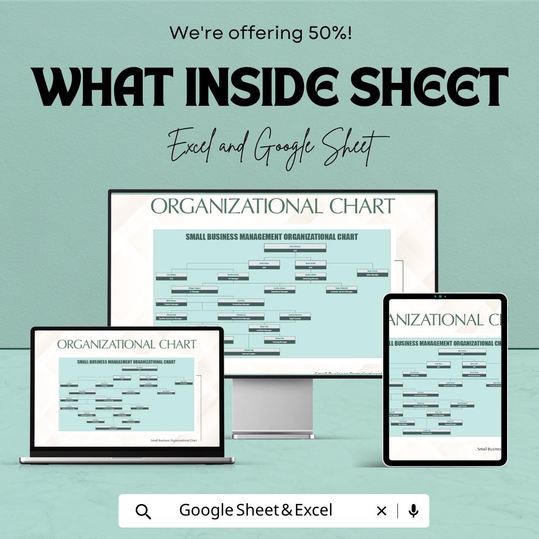 Small Business Organizational Chart Template | Org Chart Spreadsheet | Team Structure Planner |  Employee Management Template