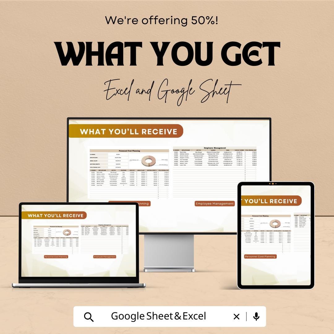 Personnel Cost Planning Template | Employee Budget Planner | HR Salary Tracker | Excel & Google Sheets | Workforce Expense Management |