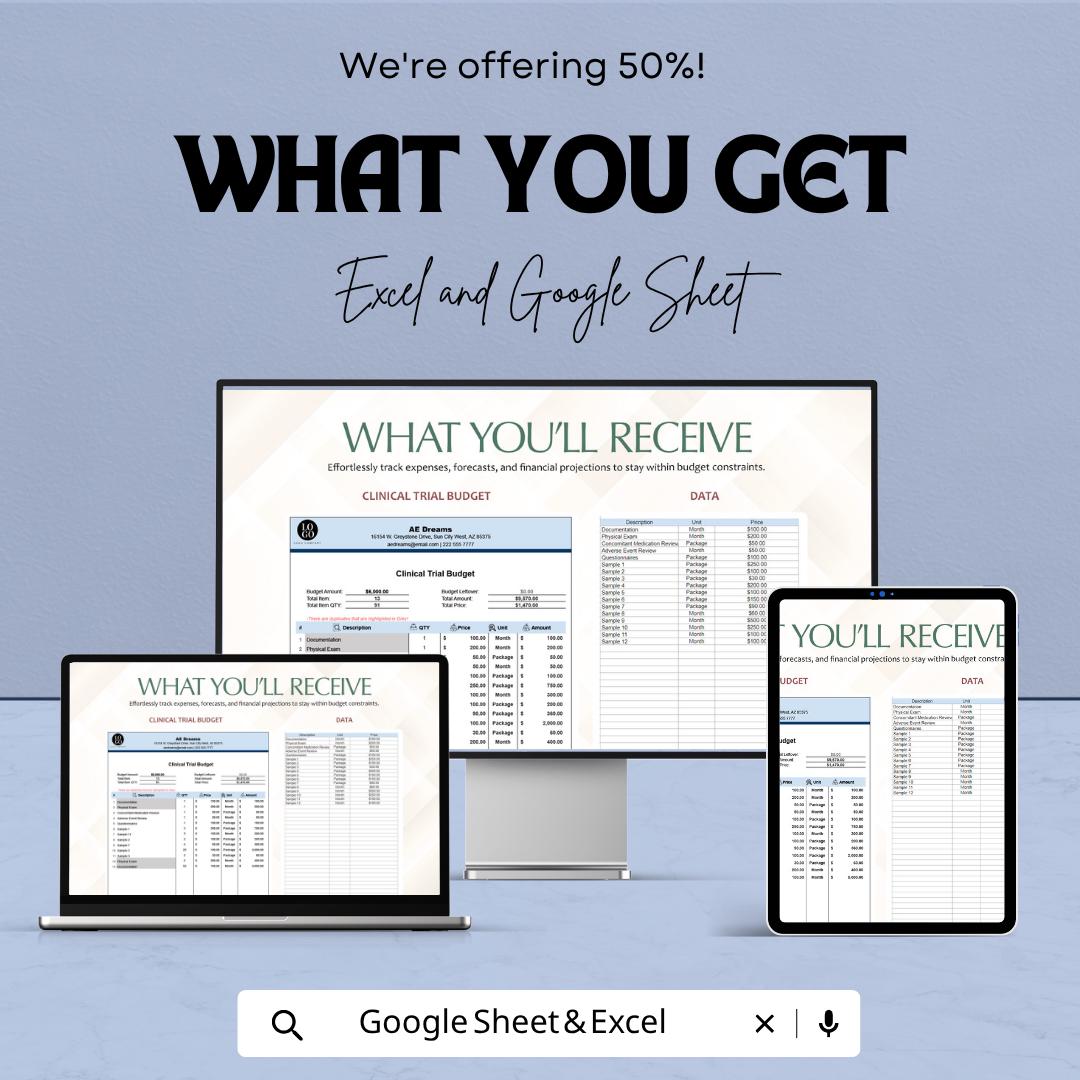 Clinical Trial Budget Template | Research Budget Spreadsheet | Medical Study Cost Tracker | Excel & Google Sheets | Project Budget Planner