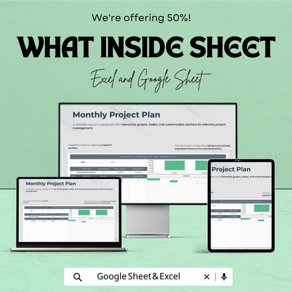 Monthly Project Plan Template | Project Management Spreadsheet | Gantt Chart Task Tracker | Monthly Planner | Productivity Planning Tool
