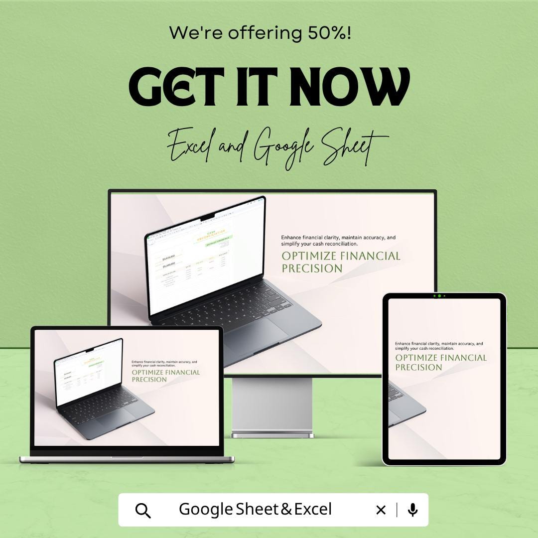 Cash Reconciliation Template | Cash Flow Reconciliation Spreadsheet | Financial Balance Tracker Template | Excel & Google Sheets |