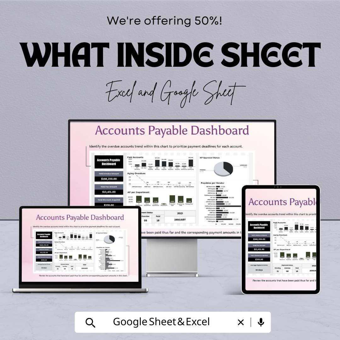 Accounts Payable Dashboard Template | Excel and Google Sheets | Financial Management | Invoice Tracking | Payment Status Report |