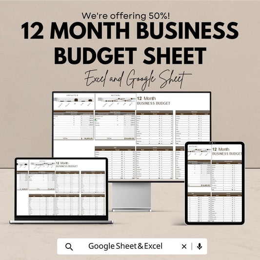12 Month Business Budget Sheet | Excel and Google Sheets | Budget Planning & Expense Tracking Template | Finance Management Tool