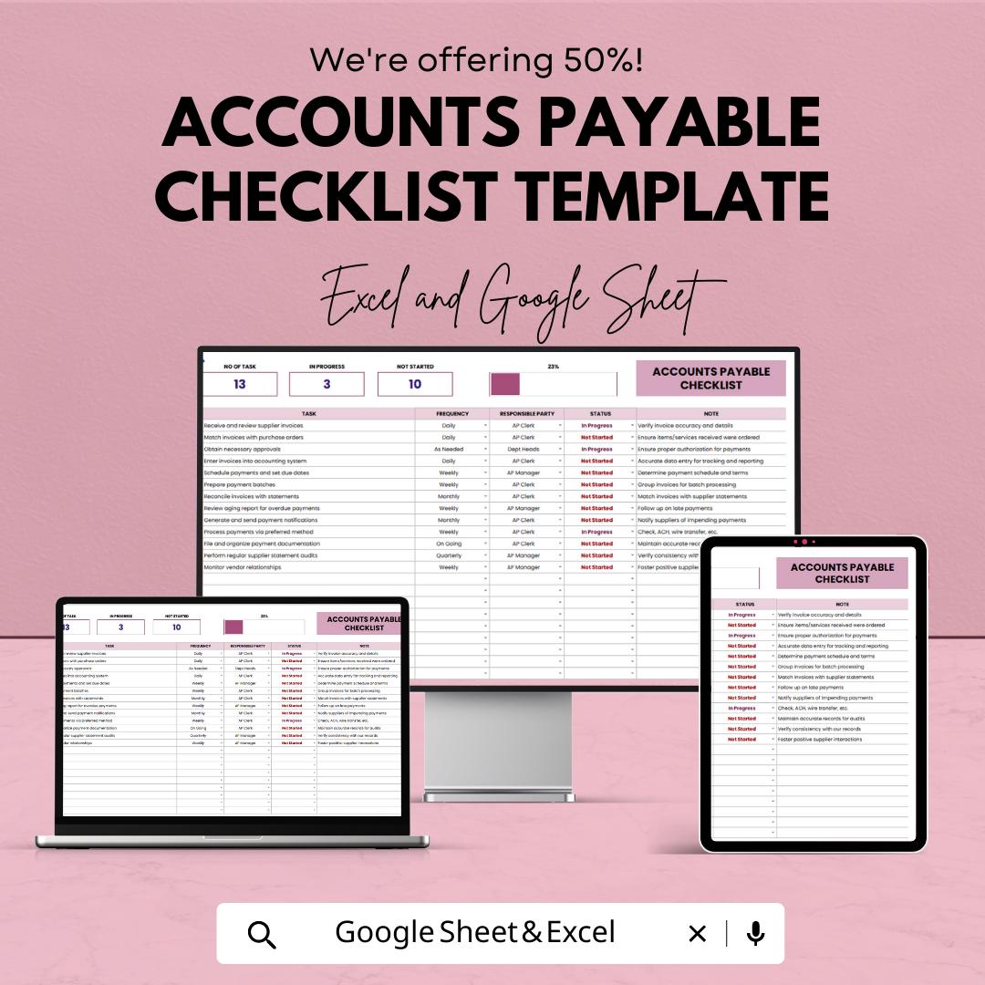 Accounts Payable Checklist Template | AP Task Management Spreadsheet | Payment Tracking Checklist | Excel & Google Sheets