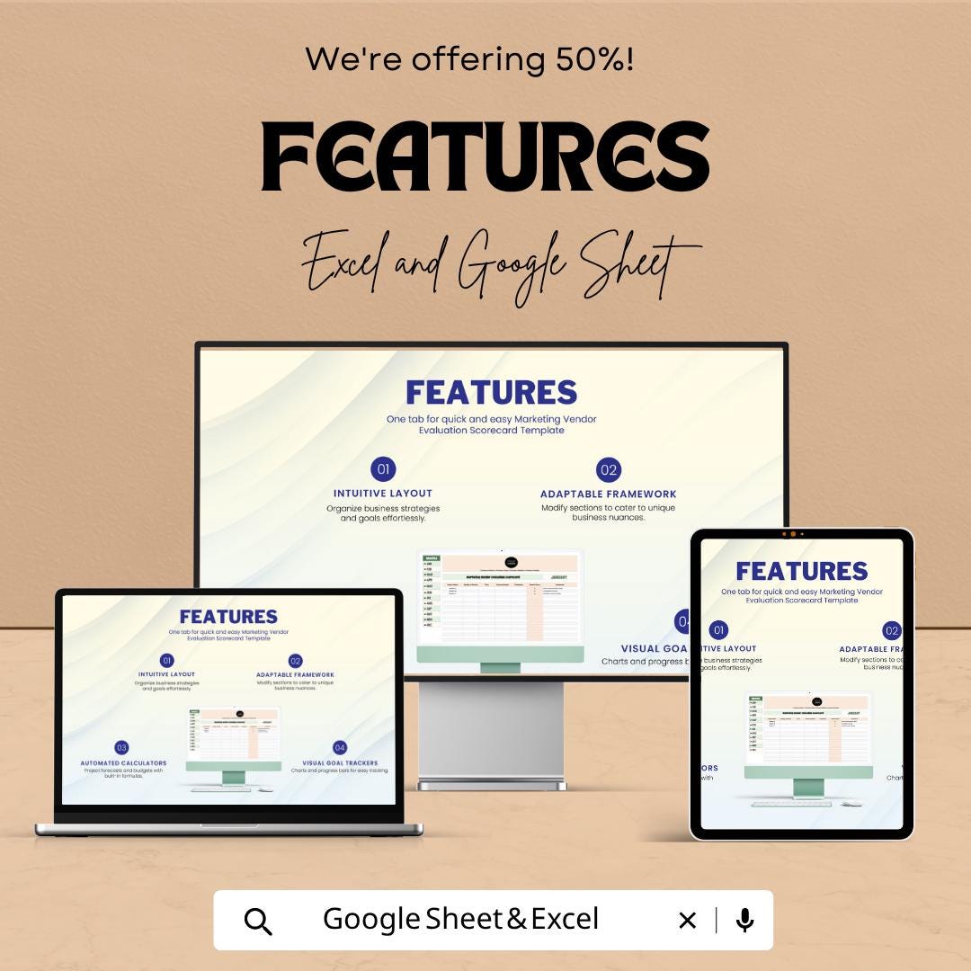 Marketing Vendor Evaluation Template | Vendor Scorecard Spreadsheet | Supplier Evaluation Matrix | Vendor Comparison Sheet
