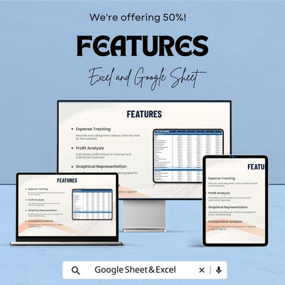 Cost Analysis Workbook Sheet for Business Budgeting | Excel and Google Sheet Template for Expense Tracking & Profit Analysis