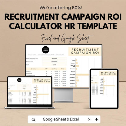 Recruitment Campaign ROI Calculator, HR Hiring Cost Template, Recruitment Budget Tracker, Hiring ROI Spreadsheet, Excel Google Sheets
