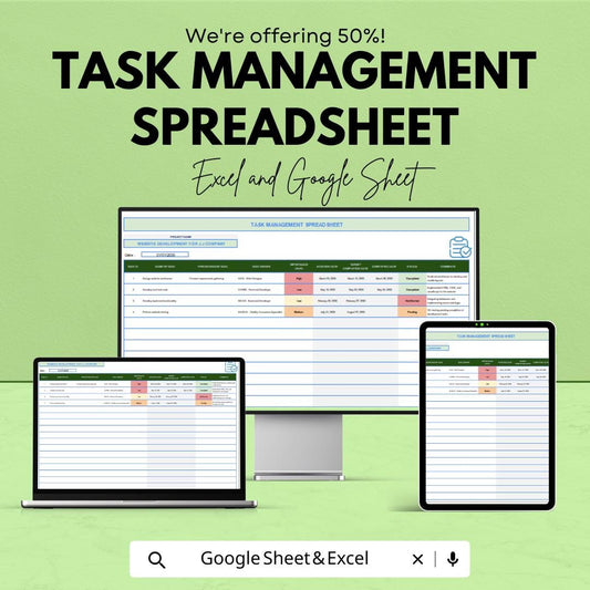 Task Management Spreadsheet | Excel & Google Sheet Template | Efficient Task Organizer | Project Tracking Spreadsheet