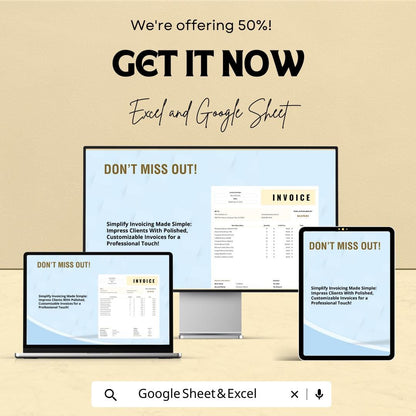 Printable Downloadable Invoice Sheet Template for Excel and Google Sheets | Customizable & Editable Invoice Format