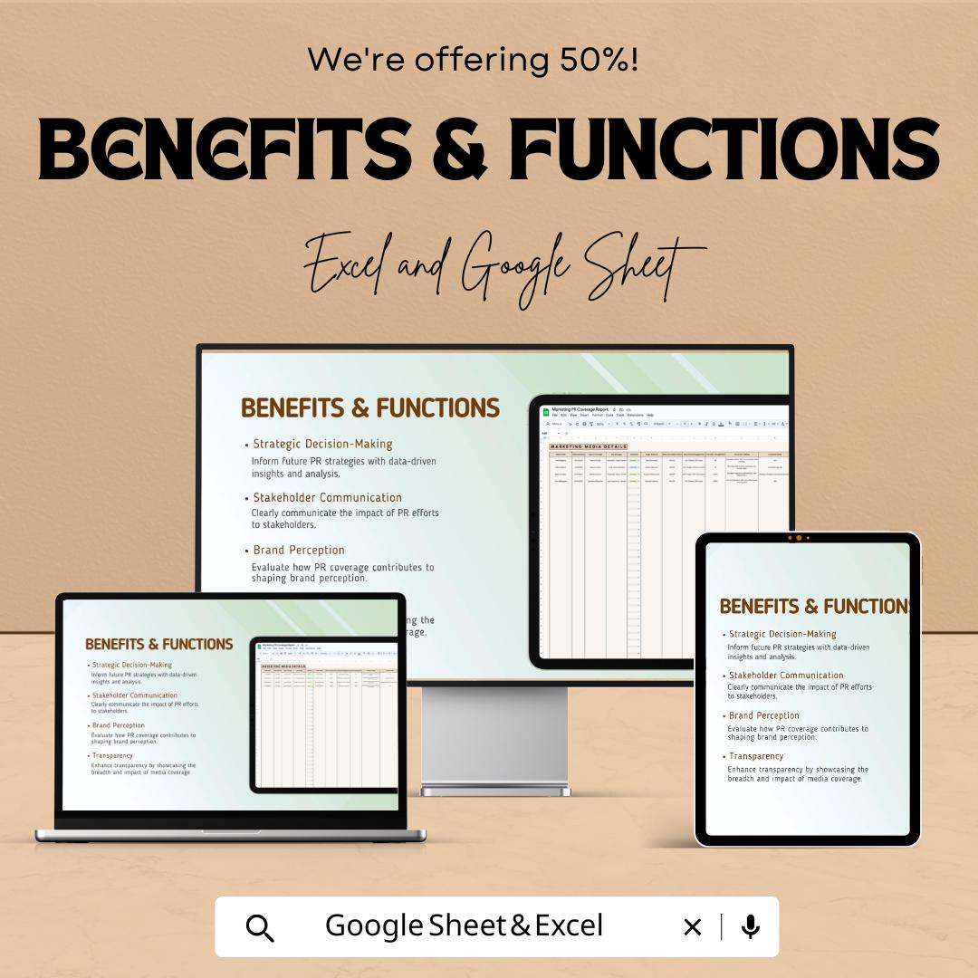 Marketing PR Coverage Report Sheet - Excel & Google Sheets Template - PR Campaign Coverage Tracker for Marketing Professionals
