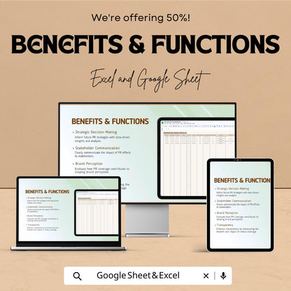 Marketing PR Coverage Report Sheet - Excel & Google Sheets Template - PR Campaign Coverage Tracker for Marketing Professionals