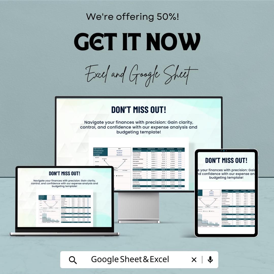 Finance Expense Analysis and Budgeting Sheet | Google Sheets Template for Financial Planning | Expense Tracking & Budget Comparison