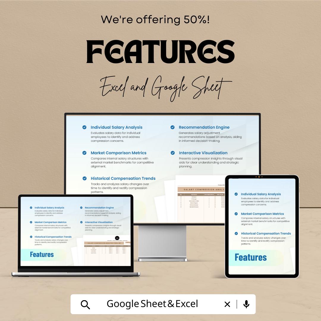 Salary Compression Analysis Tool | HR Salary Equity Excel & Google Sheet | Compensation Management Tracker | HR Dashboard