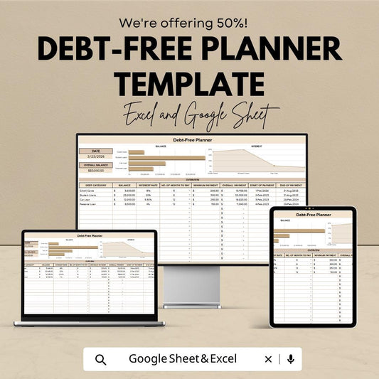 Debt Free Planner Spreadsheet | Debt Tracker | Debt Payoff Planner | Budget Spreadsheet | Excel & Google Sheets | Financial Planner