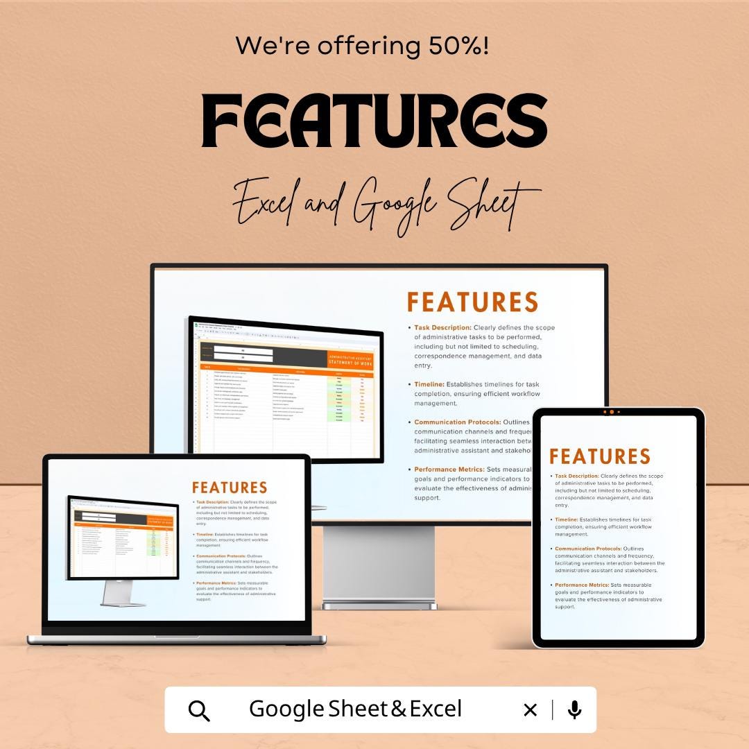 Administrative Assistant Statement of Work Template | SOW Template | Task Management Tracker | Admin Workflow Planner