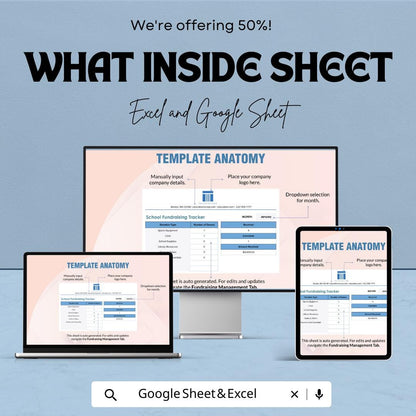School Fundraising Tracker Template | Donation Tracker Spreadsheet | Nonprofit Fundraising Dashboard | Charity Donation Log