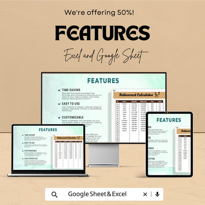 Retirement Calculator Template | Retirement Age Calculator | Planning Worksheet | Editable Spreadsheet | Retirement Tracker