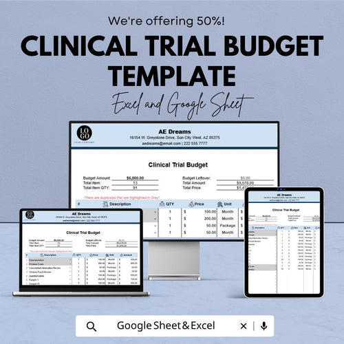 Clinical Trial Budget Template | Research Budget Spreadsheet | Medical Study Cost Tracker | Excel & Google Sheets | Project Budget Planner