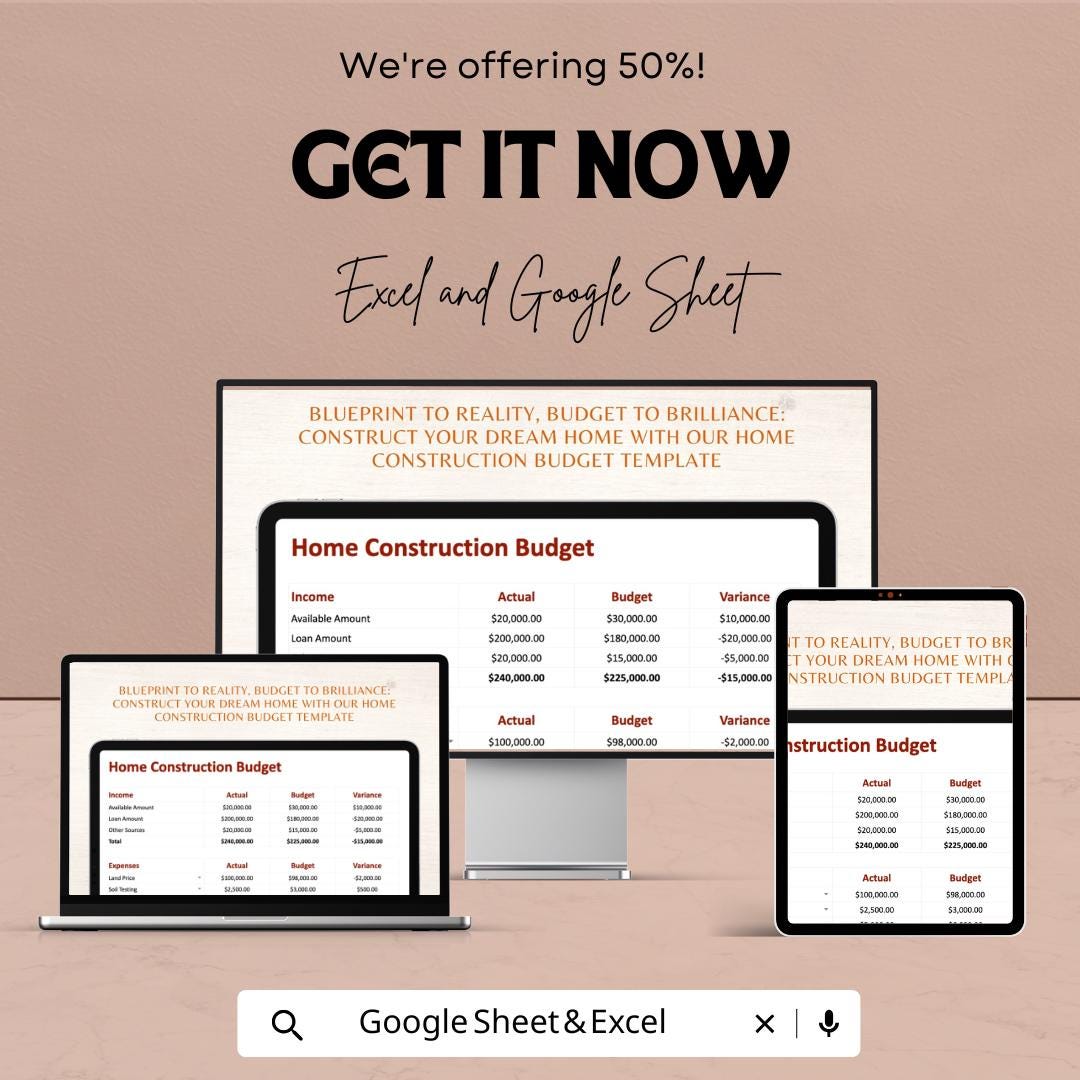 Home Construction Budget Template | Building Project Cost Tracker | Construction Expense Planner | House Budget Spreadsheet