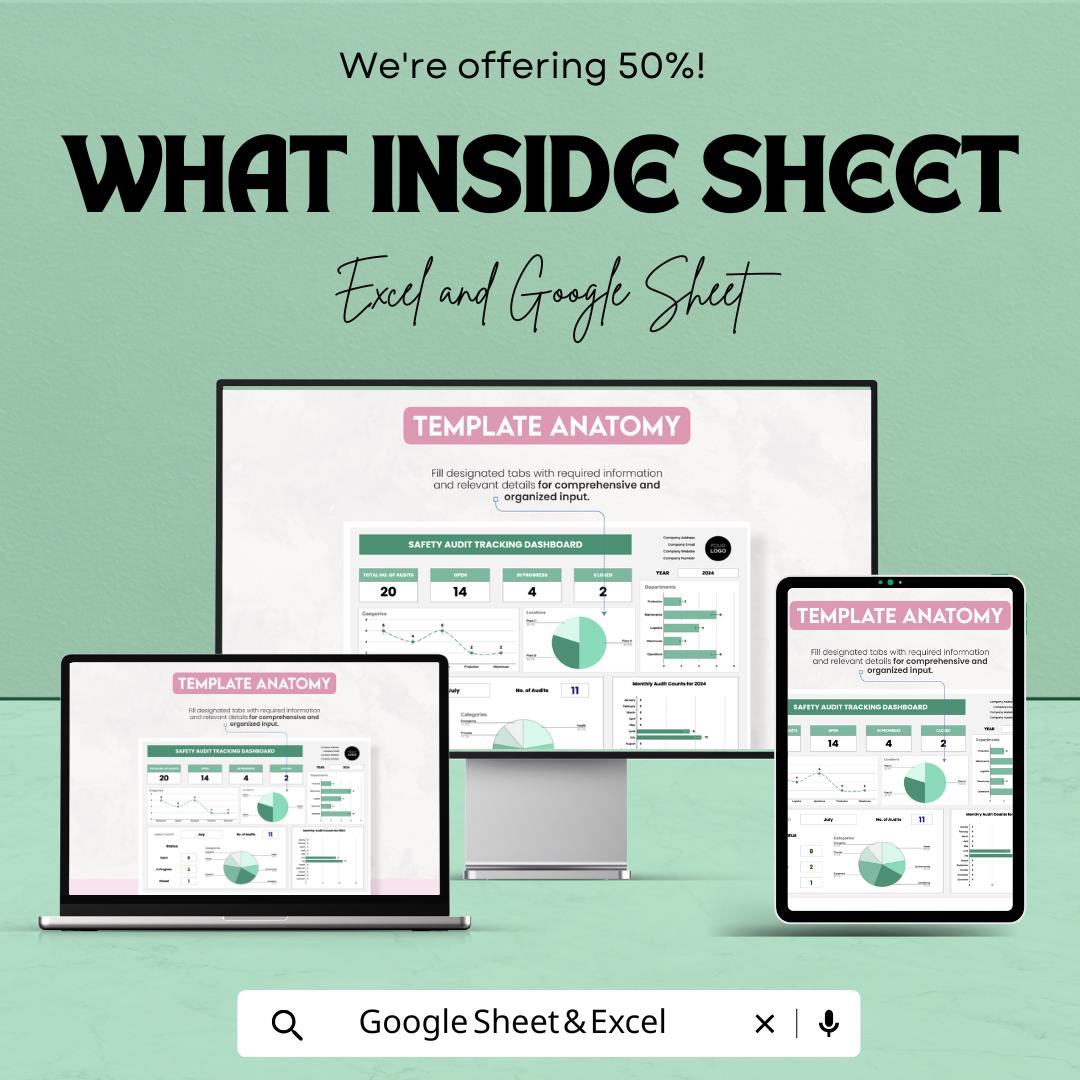 Safety Audit Tracking Dashboard | Google Sheet | Real-Time Audit Monitoring | Safety Compliance Tracker | Employee & Department Monitoring