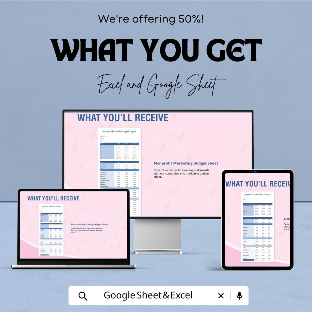 Non-Profit Marketing Budget Template | Nonprofit Budget Planner | Marketing Expense Tracker | Excel & Google Sheets Template |