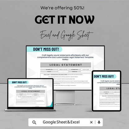Legal Statement Template | Editable Legal Affidavit Form | Printable Legal Document | Excel & Google Sheet