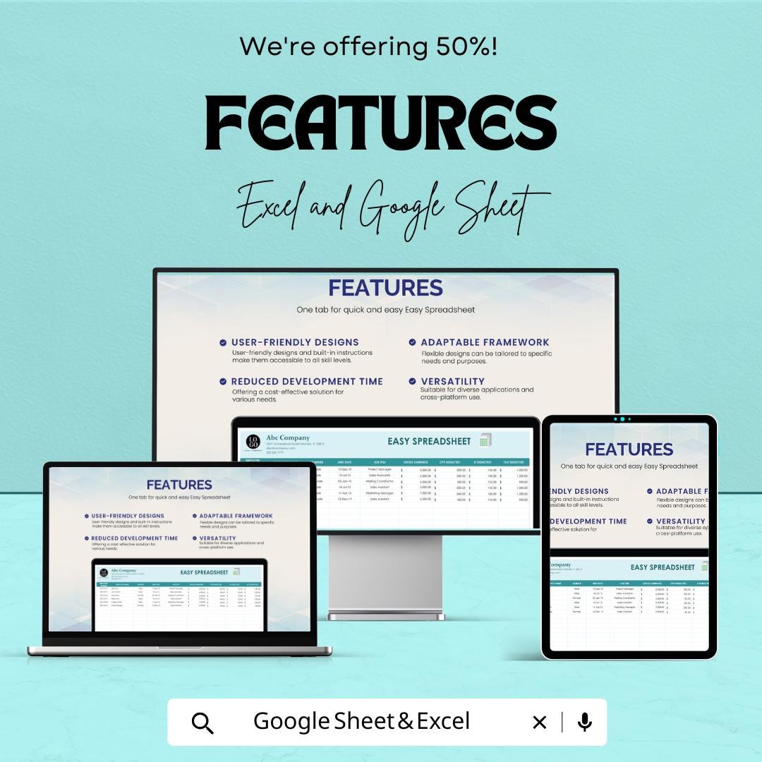 Easy Spreadsheet Template | Excel and Google Sheets | Simple Data Tracker | Business Management Sheet | Editable Budget and Record Template