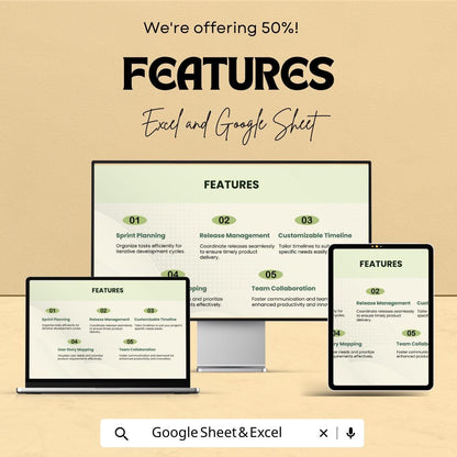 Agile Product Roadmap  - Excel & Google Sheet | Sprint Planning | Product Development Tracker | Task Prioritization Tool