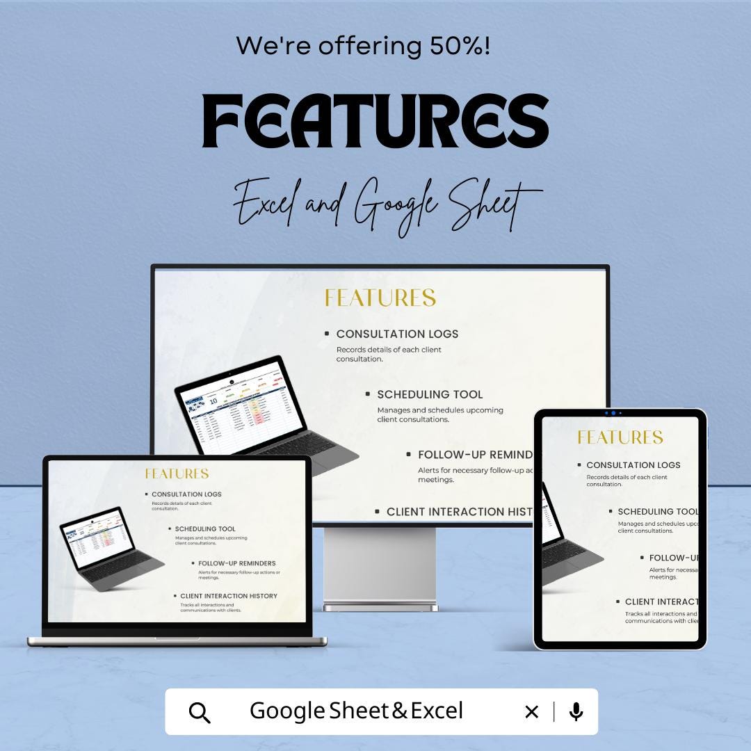 Legal Client Consultation Tracking System Template, Attorney Consultation Log, Law Office Tracker,  Client Meeting Tracker