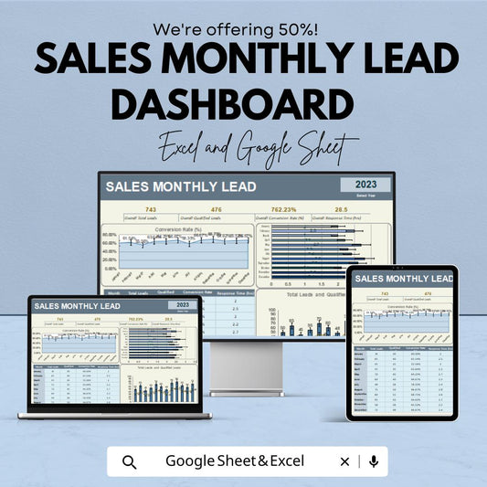 Sales Monthly Lead Dashboard | Sales Metrics Tracker | Conversion Rate & Performance Insights | Yearly Data Analysis | Marketing Template