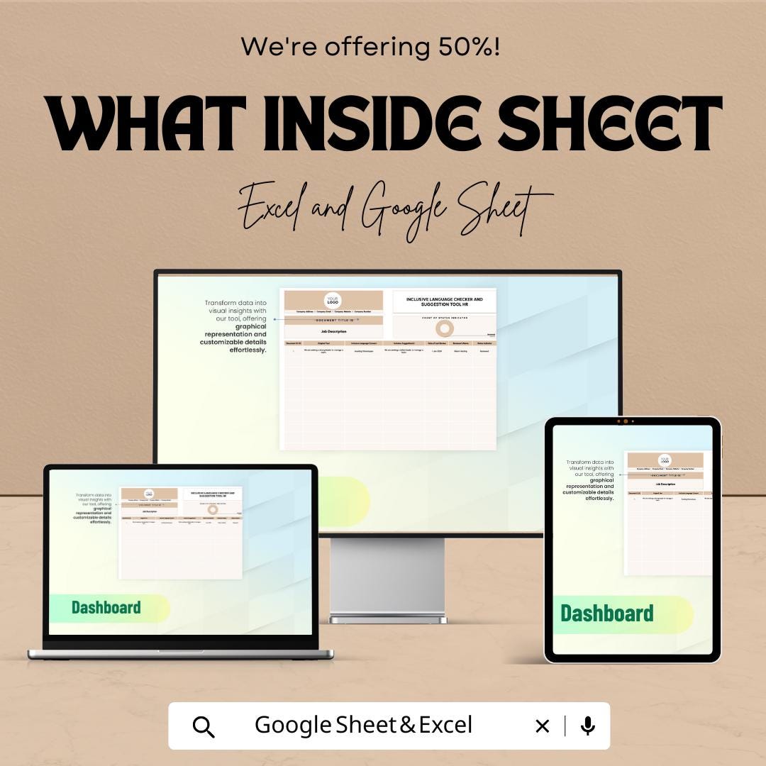 Inclusive Language Checker & Suggestion Tool | HR Template for Excel and Google Sheets | Bias Detection | Diversity and Inclusion Tool