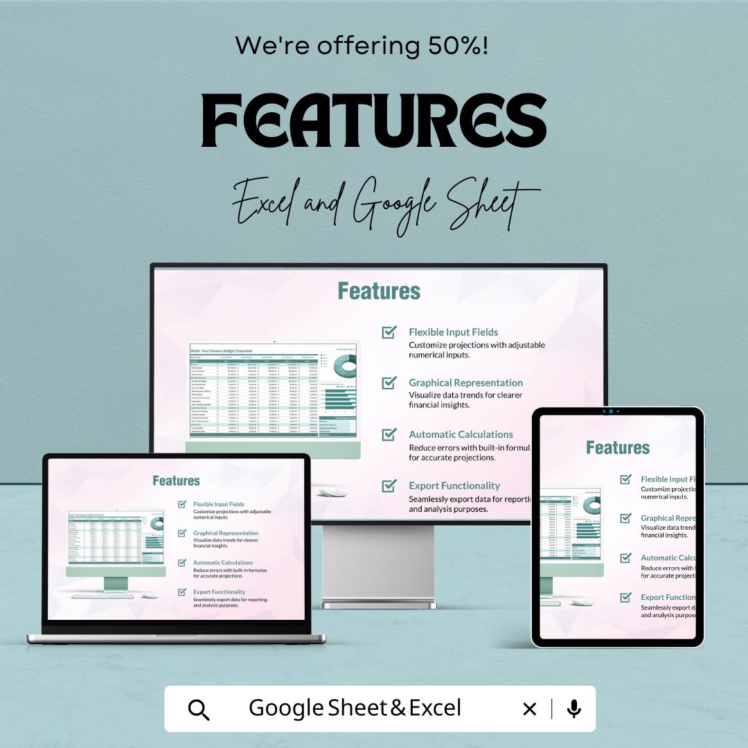 Multi-Year Finance Budget Projection Template | Annual Budget Planner | Financial Forecast Spreadsheet | Long-Term Budget Template