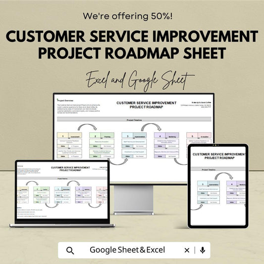 Customer Service Improvement Project Roadmap Template | Excel & Google Sheets | 50% OFF