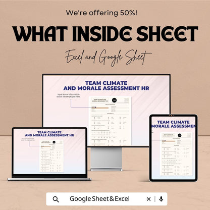 Team Climate and Morale Assessment HR Template | Employee Feedback Survey | Workplace Culture Evaluation | Excel & Google Sheets