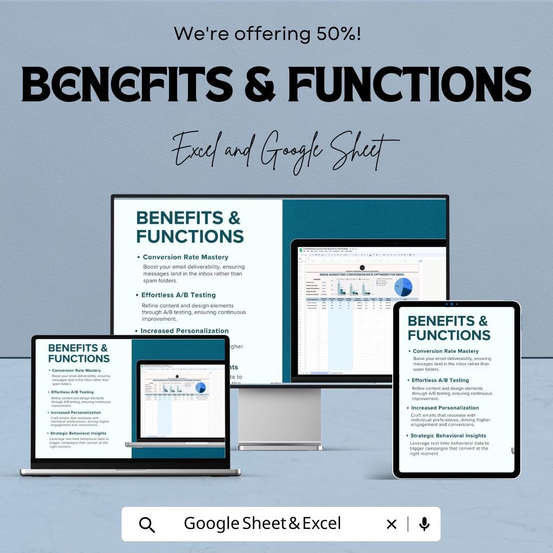 Email Marketing Conversion Rate Optimizer Template | Email Campaign Analytics Sheet | Email CTR and Conversion Tracker