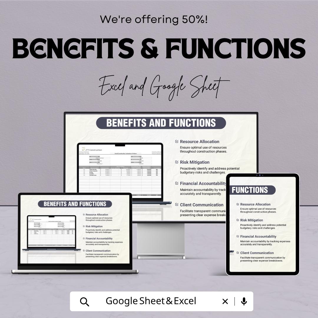 Construction Schedule of Values Template | Contractor Budget Spreadsheet | Project Cost Tracker | Construction Budget Sheet