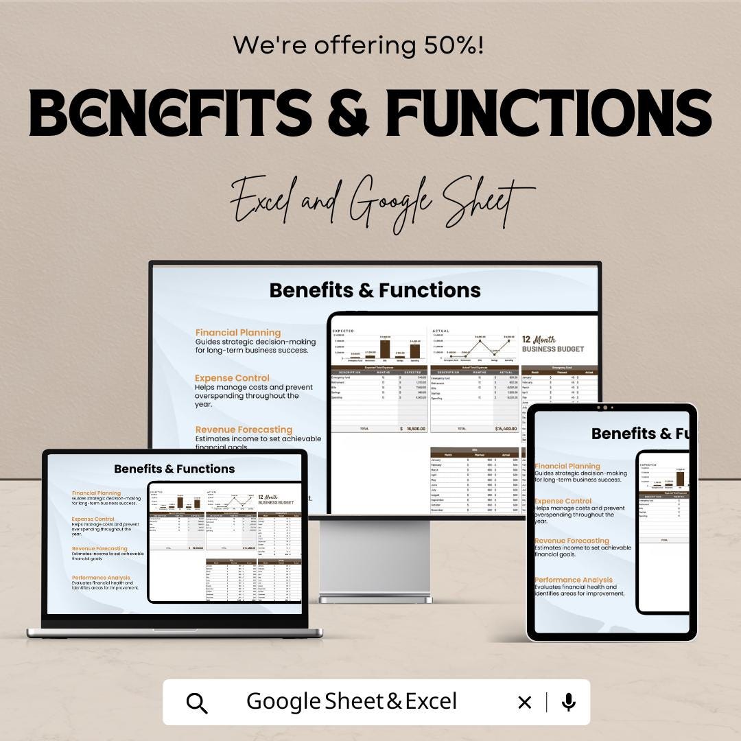 12 Month Business Budget Sheet | Excel and Google Sheets | Budget Planning & Expense Tracking Template | Finance Management Tool