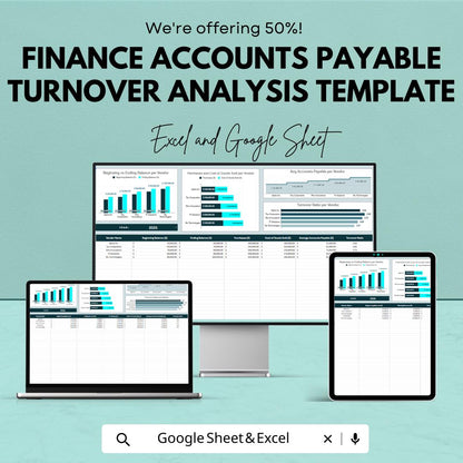 Finance Accounts Payable Turnover Analysis Template | AP Turnover Ratio Dashboard | Accounts Payable Analysis | Excel & Google Sheets